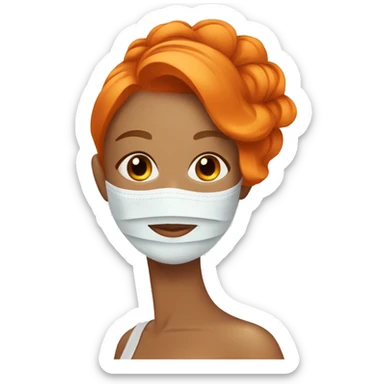 Tan girl with orange hair with face mask spa beauty full face relaxing sticker
