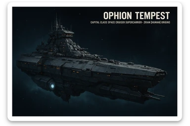 capital class space cruiser supercarrier of Zrian [human] origins, named the "Ophion Tempest" sticker