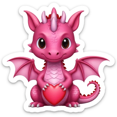 Lovely cute sweet romantic adorable pink dragon with red heart markings sticker