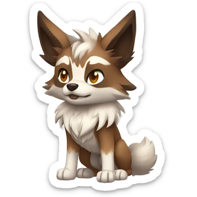Brown and White Cartoon Chibi Wolf Eevee Lycanroc Full Body sticker