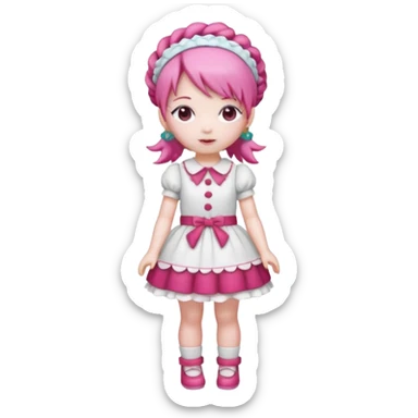 Isolated detaile illustration incredibly raspberry torte doll figurine full body with pink hair and a raspberry hairband sticker