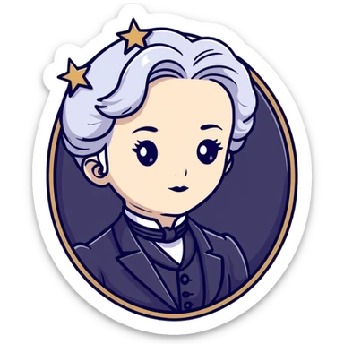 Victorian character with pale skin, white hair, and star-shaped eyes in elegant Victorian attire sticker