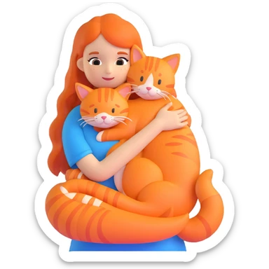 girl with long hair hugging an orange cat sticker