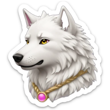 White wolf with gold eyes and pink viking braid  sticker