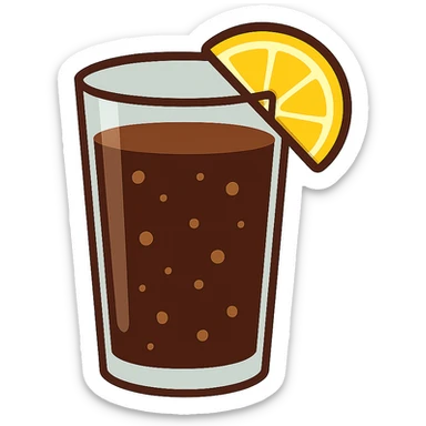 flat toon glass of cola with a wedge of lemon sticker