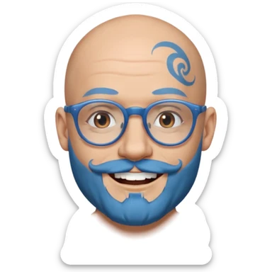 bald man with blue beard, glasses, and face tattoos sticker