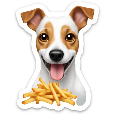All White Jack Russell Terrier eating fries sticker