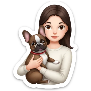 Brunette girl with a franchie bulldog  sticker