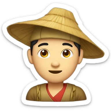 chinese man in bamboohat with nem sticker