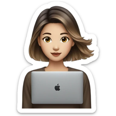 brown balayage straight Hair korean girl with macbook sticker