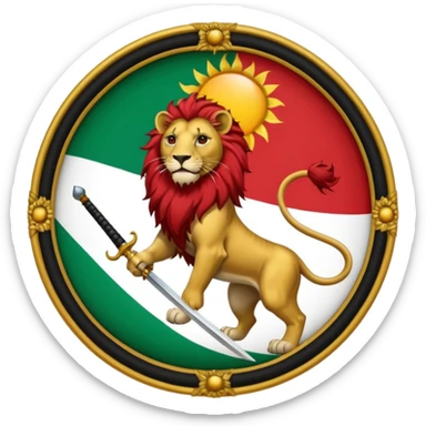 پرچم ایران که وسطش شیر و خورشید که دست شیر شمشیر sticker