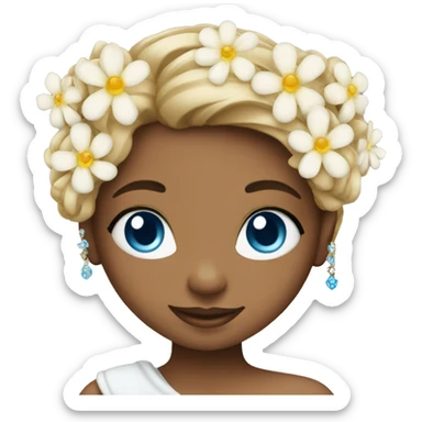 smiling girl with flower jewelry and blue eyes sticker