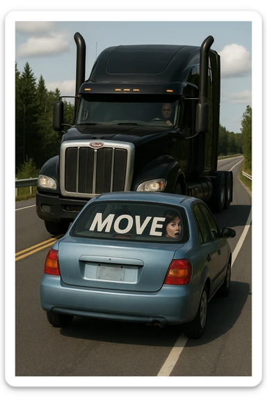 Change the semi truck to black, keep the rest of the scene the same, in a realistic style. sticker