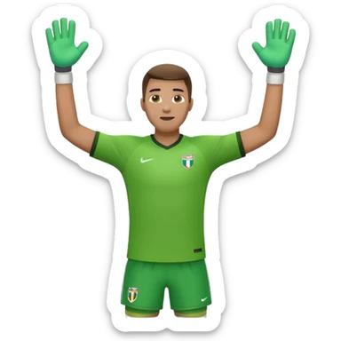 soccer goalkeeper wearing a green shirt, shorts, socks and football boots, with arms raised sticker