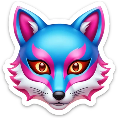 Luminous and neon mask with red, blue and pink fox glow. sticker