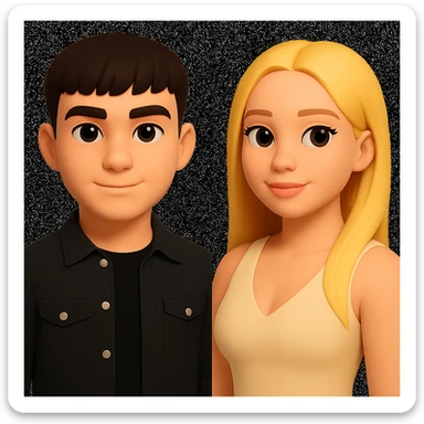 In the style of 3D Emoji, slightly increase the volume of the upper body of the girl, separate the girl and the boy from each other, and make the skin color the same for both characters. sticker