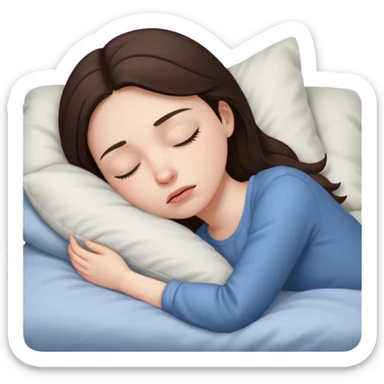 generate a girl brunette sleeping in bed. Looking upset sticker