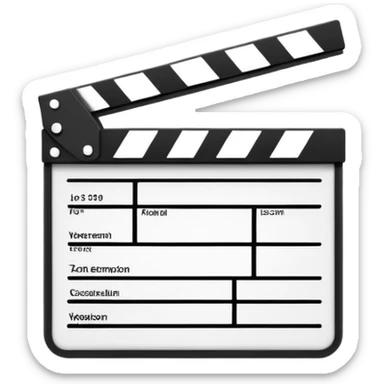 Ultra minimal black and white film clapperboard with just essential elements, clean geometric iOS emoji style, most simplified possible version sticker
