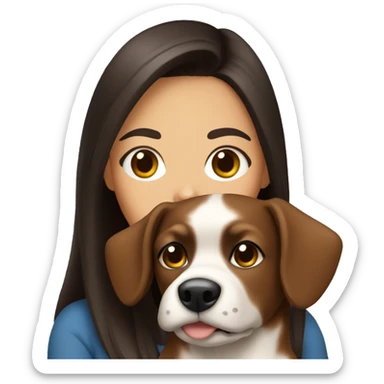 pretty-brunette-woman with dark brown eyes holding a dog sticker