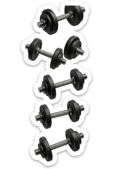 manubri da palestra cadono dall'alto verticalmente, isolata su sfondo bianco sticker