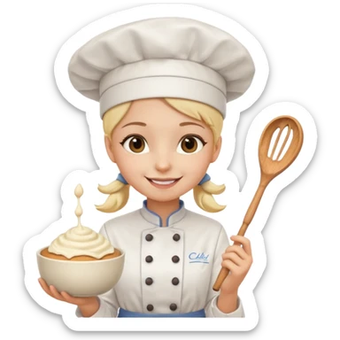 cute baking emoji
a girl chef
a whisker
a bowl sticker