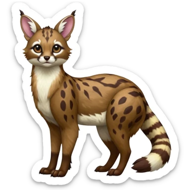 Colorful dark realistic chocolate-brown tropical beige fur glorious divine exotic cute cool beautiful shiny beautiful fantasy-Furret-Eevee-caracal-civet-genet-sergal-vernid-Cacomistle-oncilla-animal-Fakémon-hybrid-fursona with white deer-spots pattern markings (full body) sticker