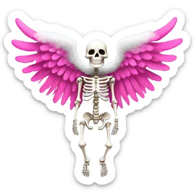 Skeleton with large hot pink angel wings cover in white sparkly clouds  sticker