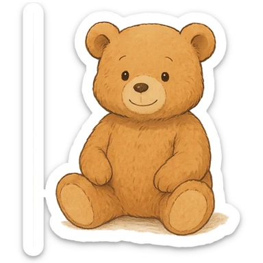 ghibli style light brown teddy bear, warm and gentle sticker
