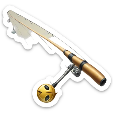 Illustrates a fishing rod, with shiny details and elegant design, in a slightly animated style. sticker