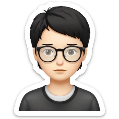 Cabelo bagunçado meio pequeno preto com cor de pele branca e com oculos sticker