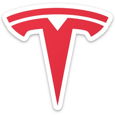 bold Tesla logo, red and white, flat design sticker