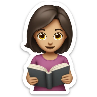 Brunette girl with dark brown eyes reading a book sticker