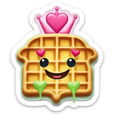smiling waffle with matcha and sparkles and pink hearts around it like a crown sticker