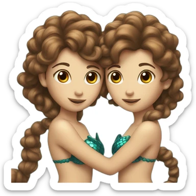 Two brown haired mermaids with their tails formed into a heart sticker
