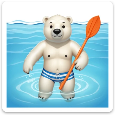 friendly anthropomorphised polar bear swimming in a wide pool scene, wearing striped swim trunks and snorkel gear sticker