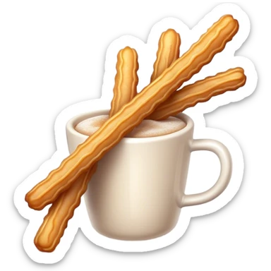 Cinematic Realistic Churros Dessert Emoji, showcasing crispy, golden-brown fried dough sticks dusted with sugar rendered with lifelike detail and warm, inviting lighting. sticker