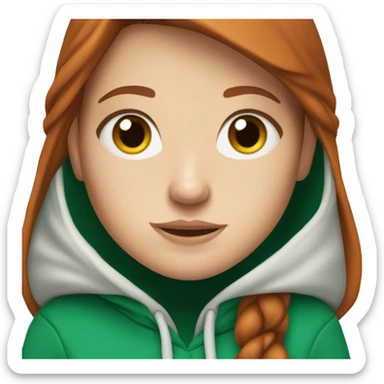 White girl in a emerald hoodie with freckles and auburn hair sticker