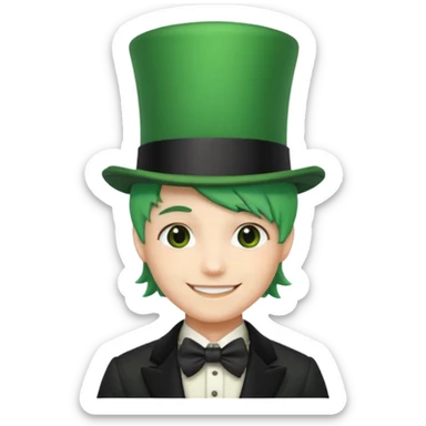 sorrindo com cartola e cabelo verde sticker