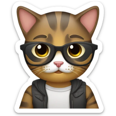 joven  gafas y gato rayado sticker