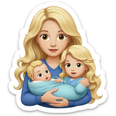 Blonde long wavy hair lady holding a baby sticker