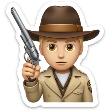 emoji character with a realistic revolver, serious face sticker