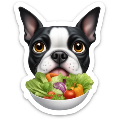 boston terrier eating a salad sticker