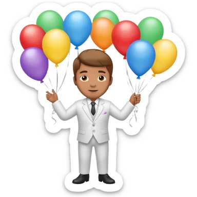 Birthday male with ballons in white suit sticker