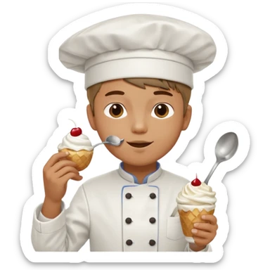 Young Male Chef eating sundae with spoon sticker