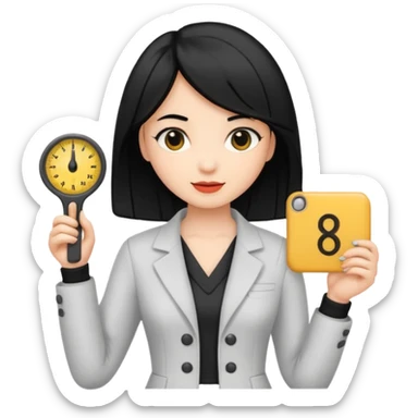 tailor woman holding measure black hair sticker