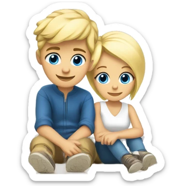 blonde blue eyed boy and blonde blue eyed girl sitting under Eiffel Tower sticker