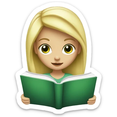 blonde girl with green eyes reading a book sticker