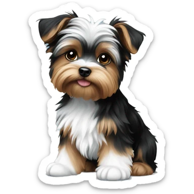 fluffy white and black yorkie puppy sticker