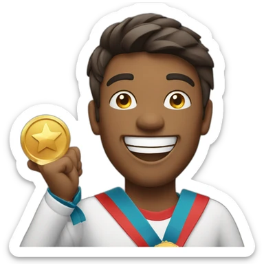 Excited man with awards and medals sticker
