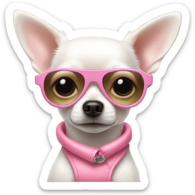 White Chihuahua with aviator sunglasses and a pink dress sticker